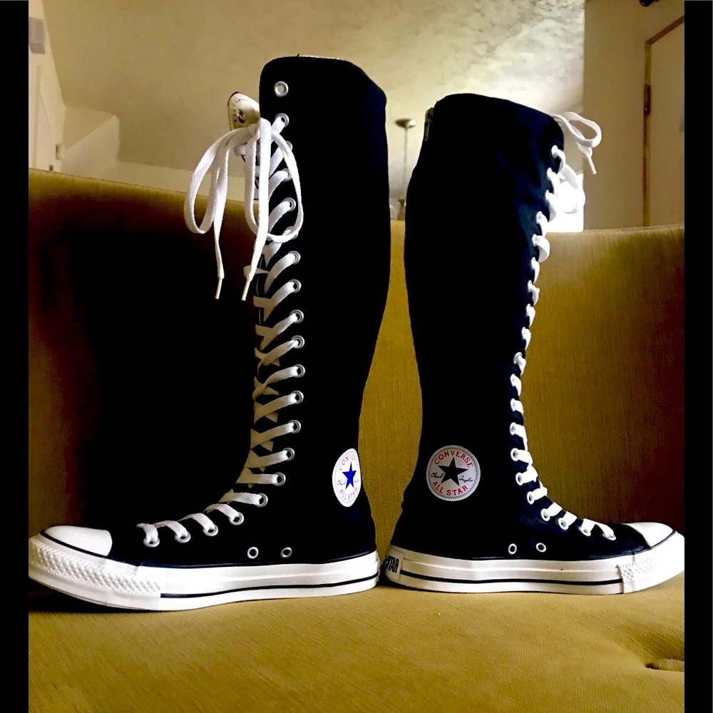New Rare Converse All Star Chuck Taylor Black White Knee High Shoes! 7 Men 9 Wom